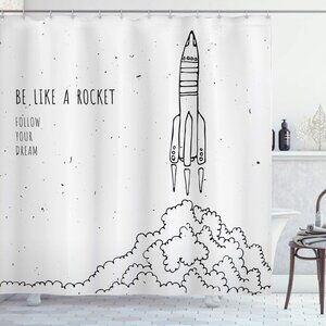 Rocket Shower Curtain, Words for Dream and Space Lovers Be Like Rocket
